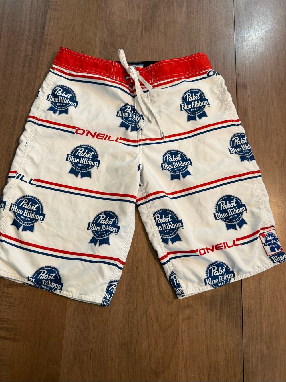 O'Neill White, Red & Navy Pabst Blue Ribbon Boardshorts